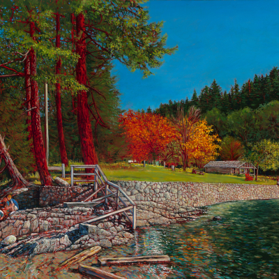 Autumn at Roesland is a highly detailed scene of the shoreline in autumn 