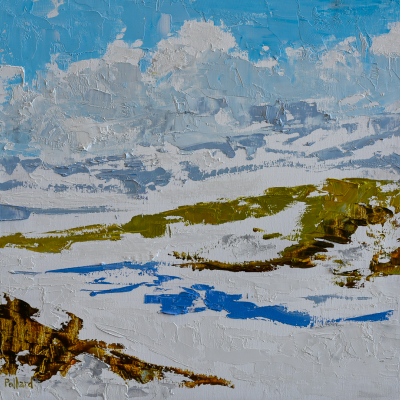 A Visceral Abstract Painting of a Snowy Alpine Vista in the Springtime